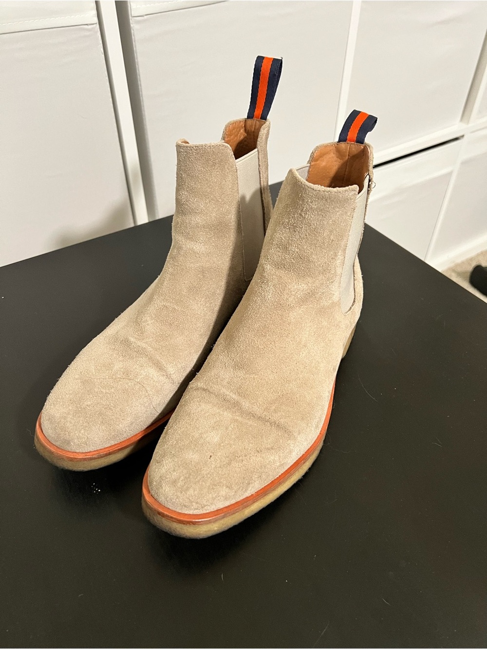 Beige Suede Chelsea Boots for Men with Rear Pull Tabs
